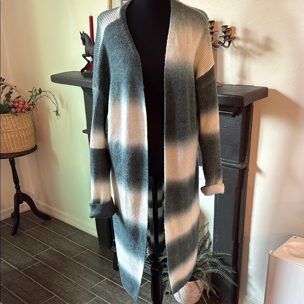 BCBG Blue and White Cardigan Sweater